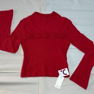 NEW COMMENSE 3D Flower Panel Soft Knit Top L/S Size LG